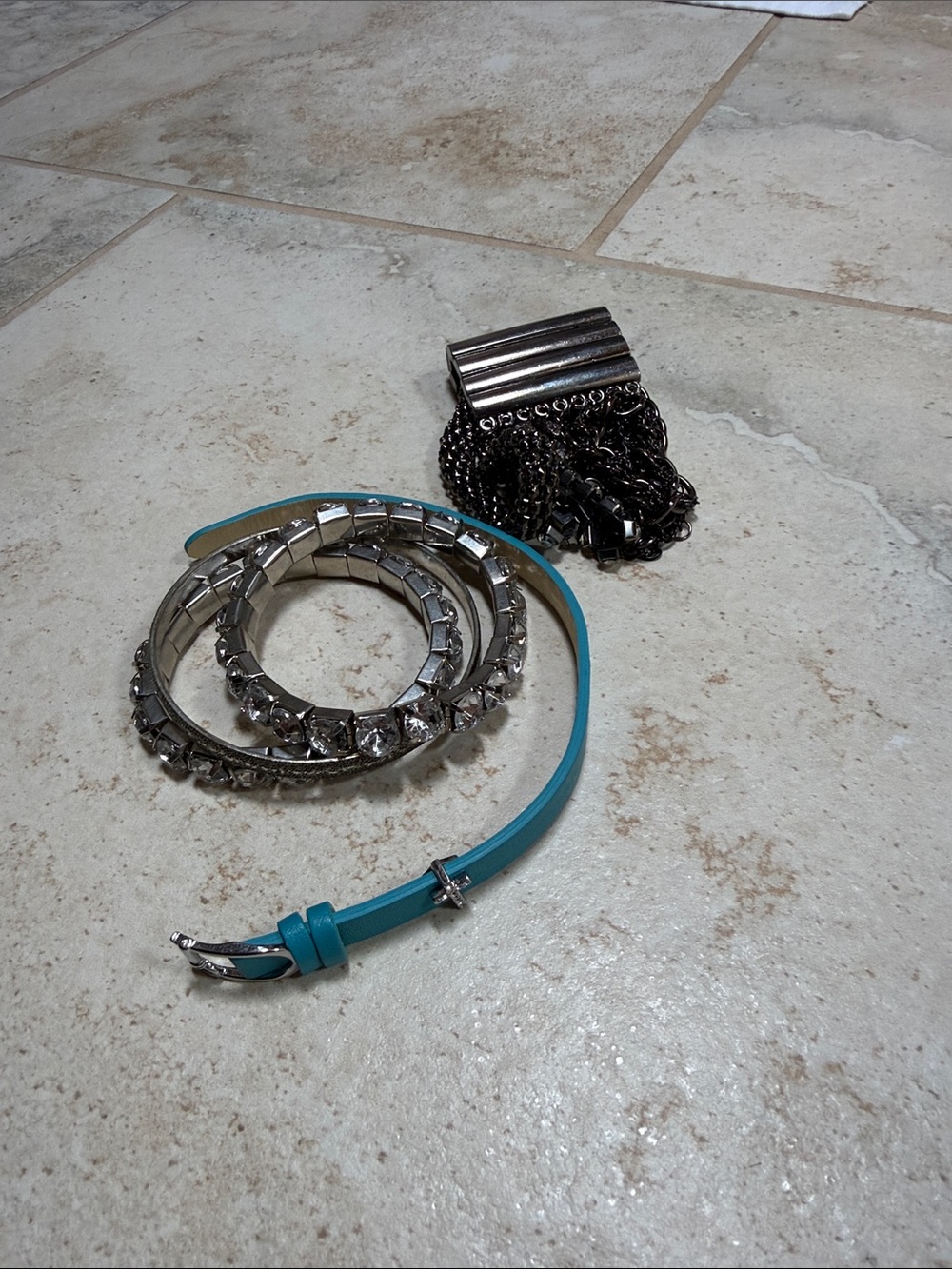 Set of Silver and Turquoise Bracelets with Chain Accent